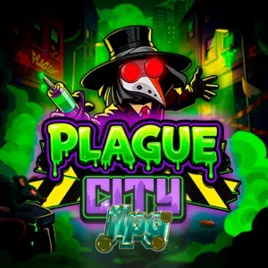 Plague City slot game interface na may madilim na tema at neon symbols