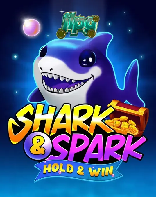 Makulay na underwater scene ng Shark & Spark Hold & Win slot na may Little Shark at mga kumikinang na perlas.